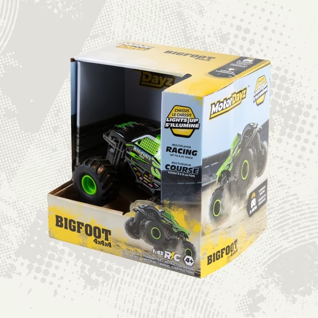Motor Dayz 143 Scale RC Bigfoot Green Flames Monster Truck with LED Lights, 2.4GHz Wireless, Ages 4+