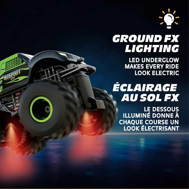 Motor Dayz 143 Scale RC Bigfoot Green Flames Monster Truck with LED Lights, 2.4GHz Wireless, Ages 4+ - Image 2