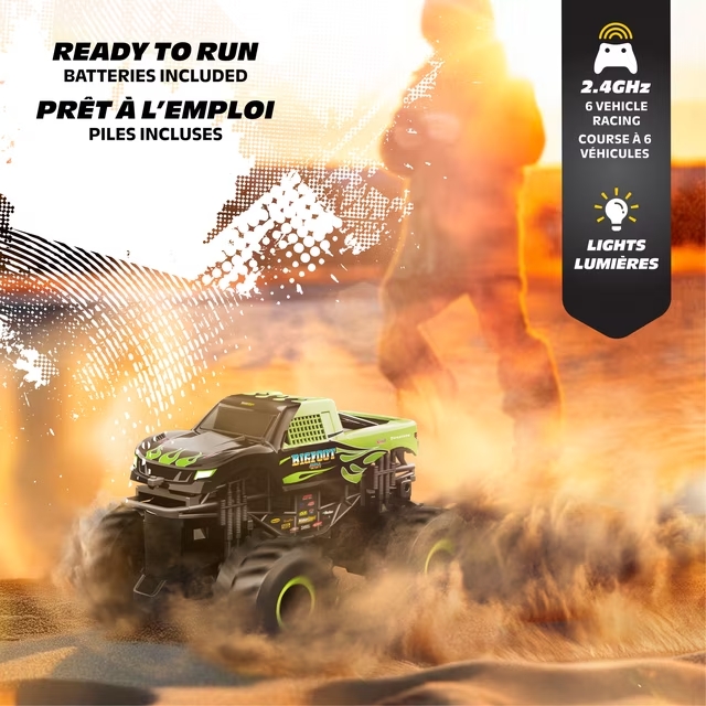 Motor Dayz 143 Scale RC Bigfoot Green Flames Monster Truck with LED Lights, 2.4GHz Wireless, Ages 4+ - Image 3