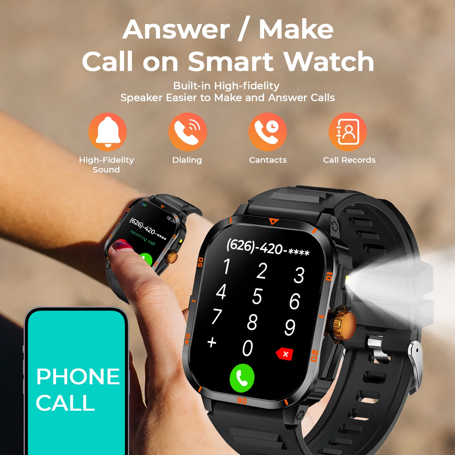 2025 NEW Military Smartwatch 2.01''HD Screen for Android/IOS Bluetooth Call Waterproof Outdoor Sports Fitness Smart Watch Men - AliExpress 44 - Image 6