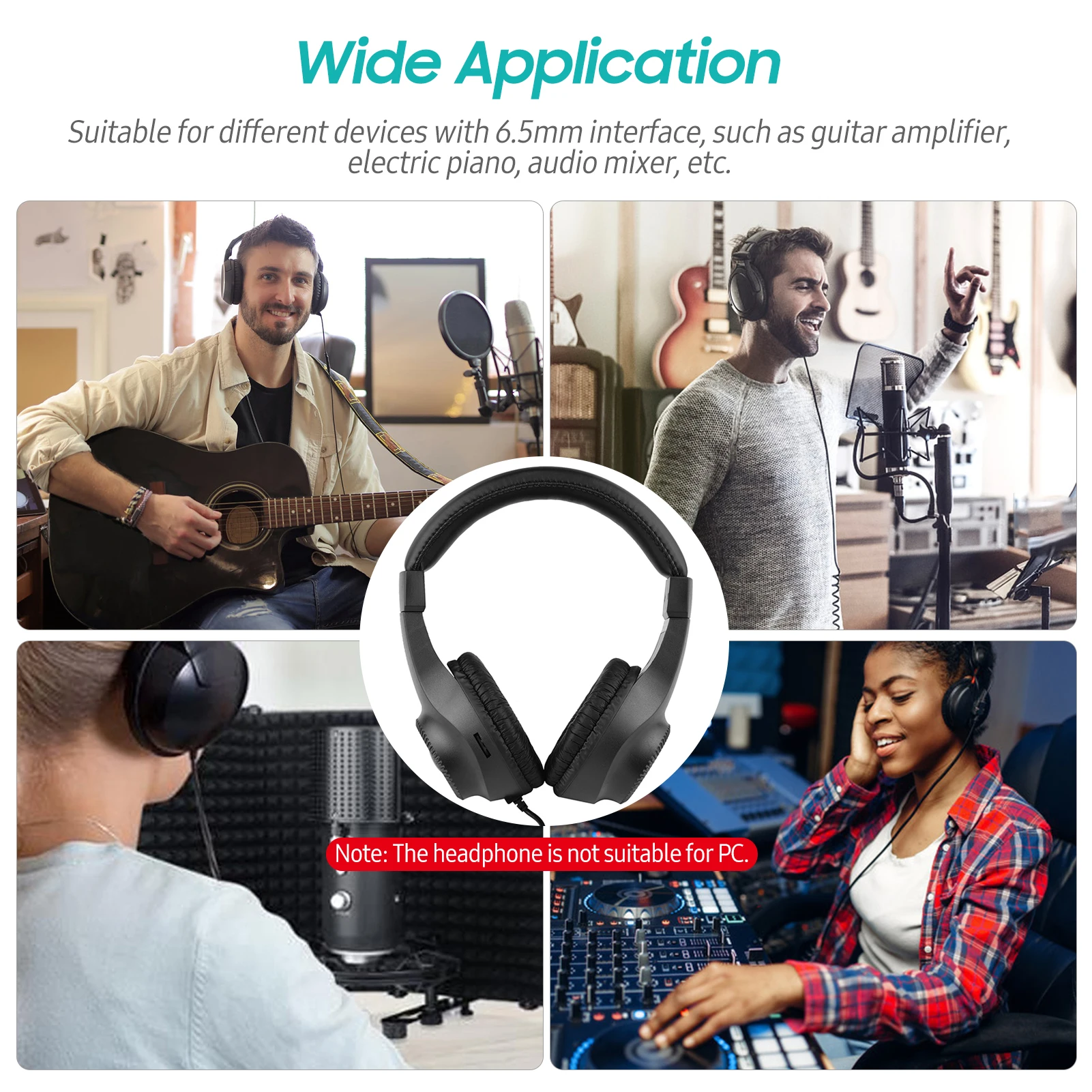 Wired Stereo Monitor Headphones Over-ear Headset with 50mm Driver 6.5mm Plug for Recording Monitoring Music (NOT for PC) - Image 6