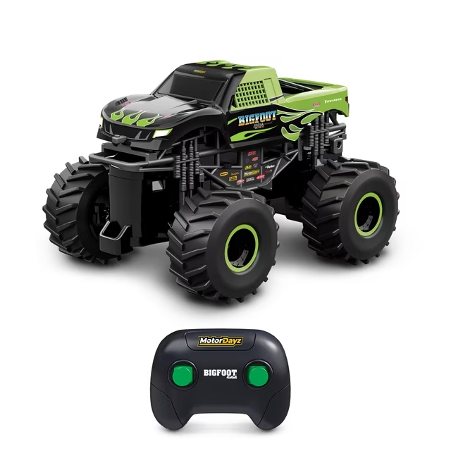 Motor Dayz 143 Scale RC Bigfoot Green Flames Monster Truck with LED Lights, 2.4GHz Wireless, Ages 4+ - Image 6
