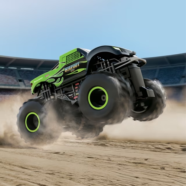 Motor Dayz 143 Scale RC Bigfoot Green Flames Monster Truck with LED Lights, 2.4GHz Wireless, Ages 4+ - Image 7