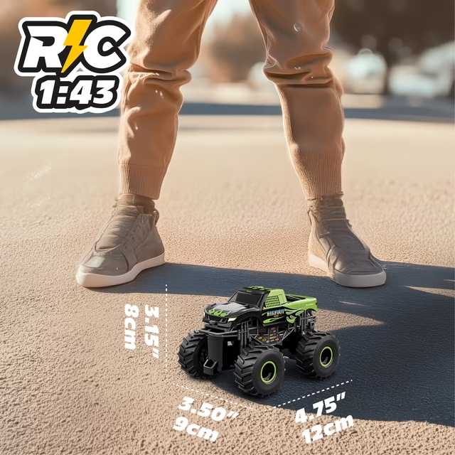 Motor Dayz 143 Scale RC Bigfoot Green Flames Monster Truck with LED Lights, 2.4GHz Wireless, Ages 4+ - Image 8