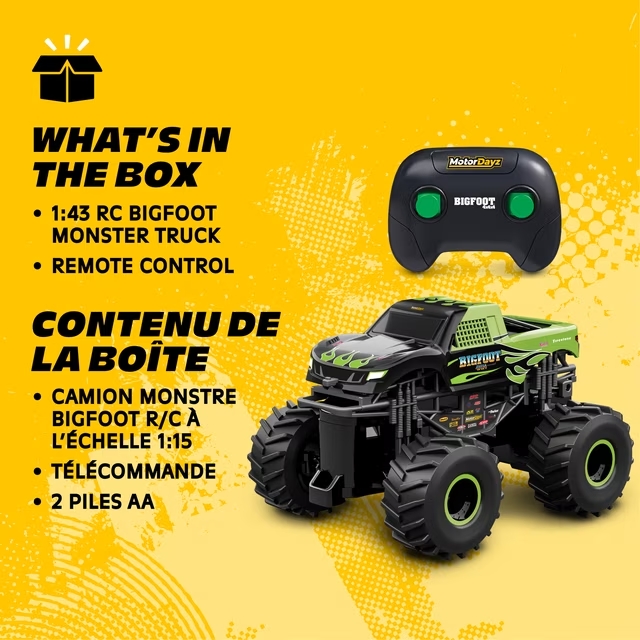 Motor Dayz 143 Scale RC Bigfoot Green Flames Monster Truck with LED Lights, 2.4GHz Wireless, Ages 4+ - Image 9